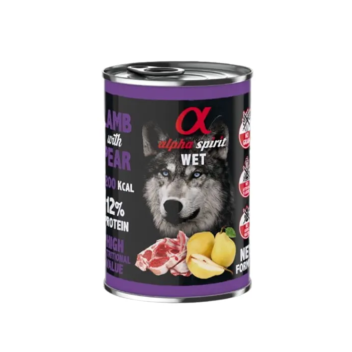 Alpha Spirit Alimento Húmedo para Perros Adultos con Cordero y Pera Lata 6x400 gr