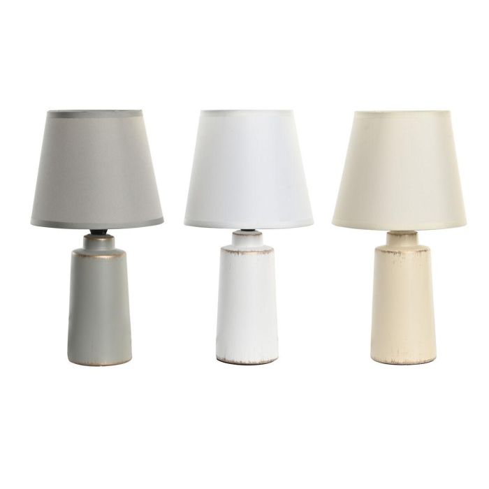 DKD Home Decor Lámpara de Sobremesa Urban, Diseño Blanco Gris en Gres y Poliéster, Bombilla E14 40W, 16x30x16 cm (3 Unidades)
