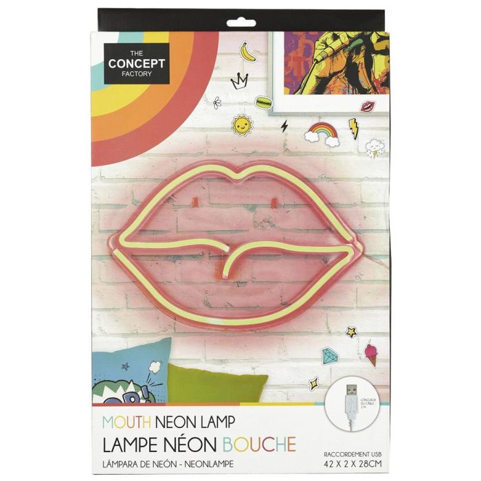 Home Deco Factory Lámpara Neón LED USB "Boca" Colección Neon 150 Leds 620-650K Luz Cálida con Cable USB 2 Metros 42x2x28cm 1