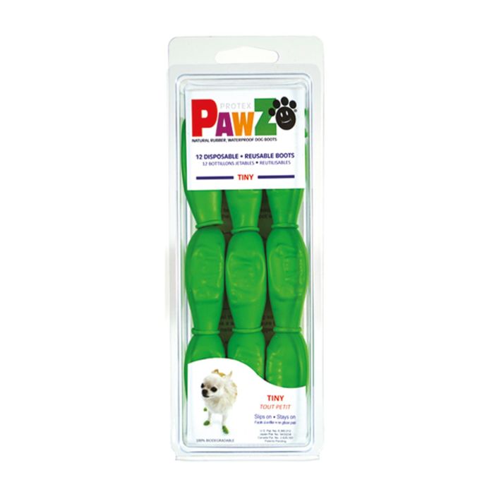 Pawz Botas para Perro Impermeables de Goma Natural Biodegradable Talla Tiny Verde - Pack 12 Unidades para Patas Calientes y Nieve 2