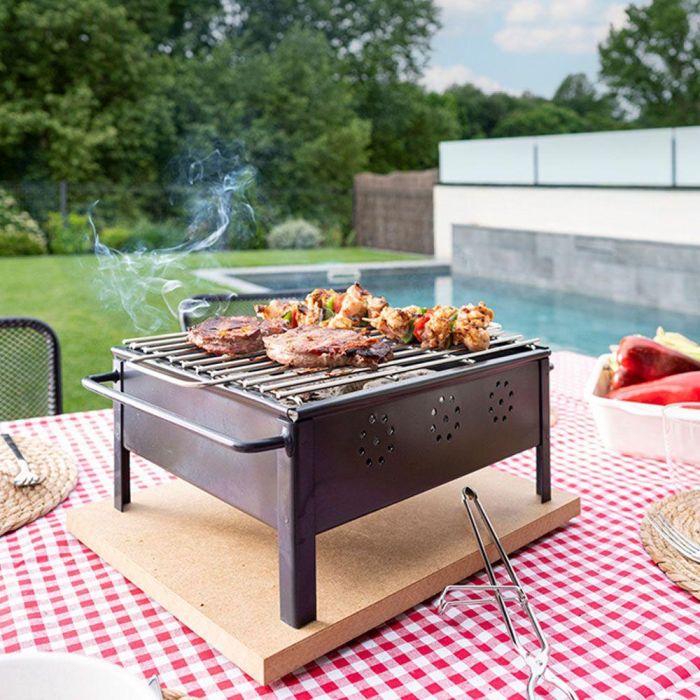 Sauvic Barbacoa de Sobremesa 2905 Parrilla Inoxidable 25x20cm Hierro Pintado Anticalórico Tabla Incluida 2