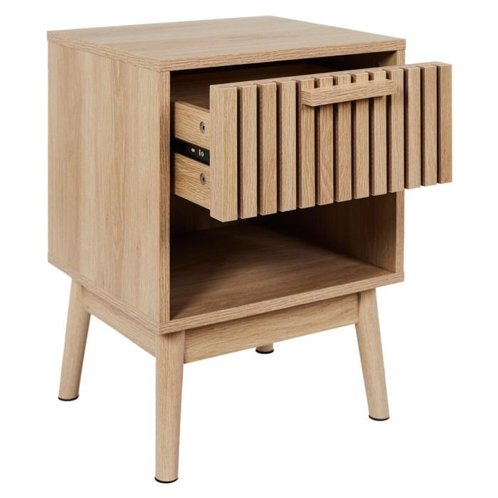 Klaus Mesita De Noche Con Cajón, Madera Natural, 40x35x55 cm - Home Deco Factory 2
