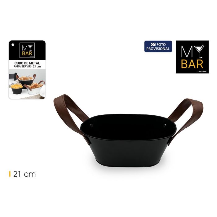 Inde Cubo de Metal Rectangular con Asa de Piel Negro 21 cm (18 Unidades) Inde Cubo de Metal Rectangular con Asa de Piel Negro 21 cm (18 Unidades)