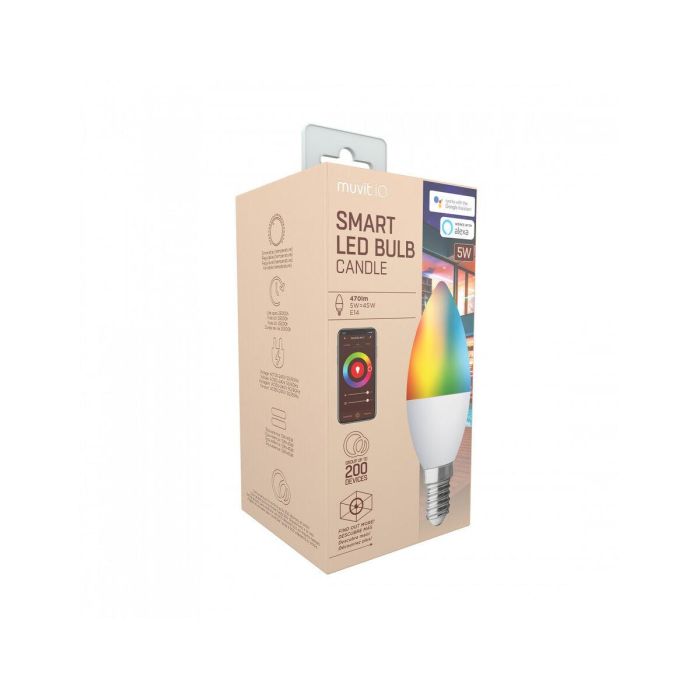 Muvit Bombilla Inteligente Globo E14 5W RGB WiFi Compatible con Alexa y Google Home Multicolor y Blanca Regulable 19