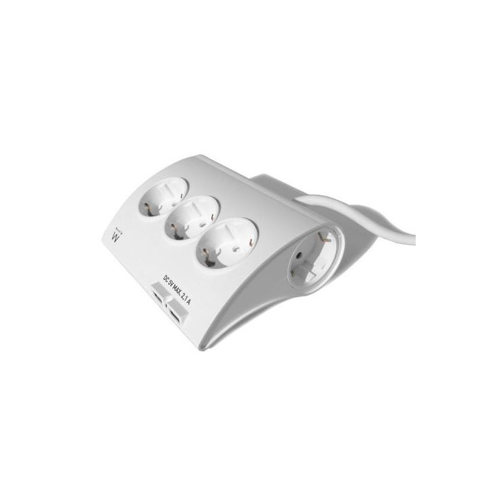 Ewent EW3935 Base Múltiple Regleta 5 Tomas AC, 2 USB, 1.5m Cable, Interruptor, Protección Infantil y Sobretensión, 3680W, Blanca 1