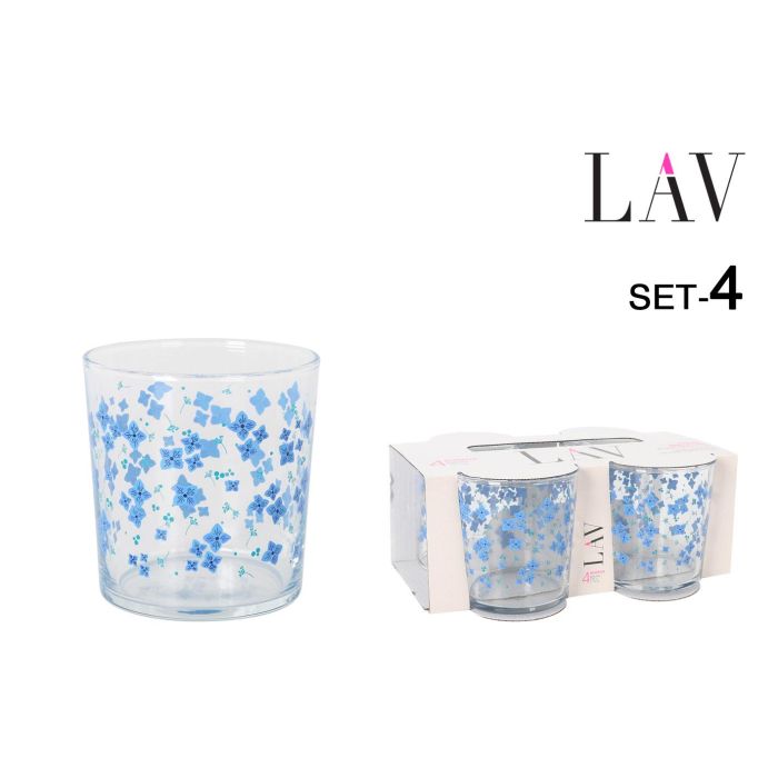 Set 4 Vasos Pinta 340 cc Flores LAV (6 Cajas) Set 4 Vasos Pinta 340 cc Flores LAV (6 Cajas)