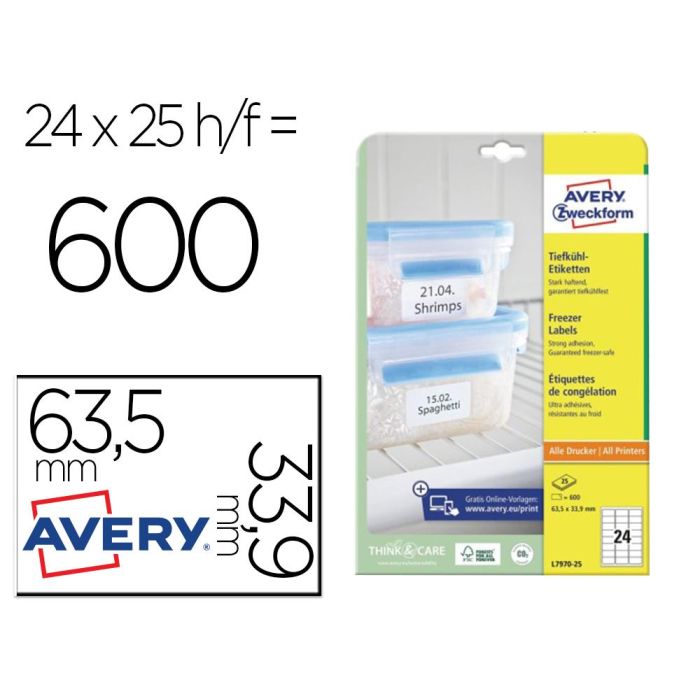 Etiqueta Adhesiva Avery Para Congelador Blanca 63,5x33,9 mm Ink-Jet Laser Fotocopiadorapack De 600 Unidades