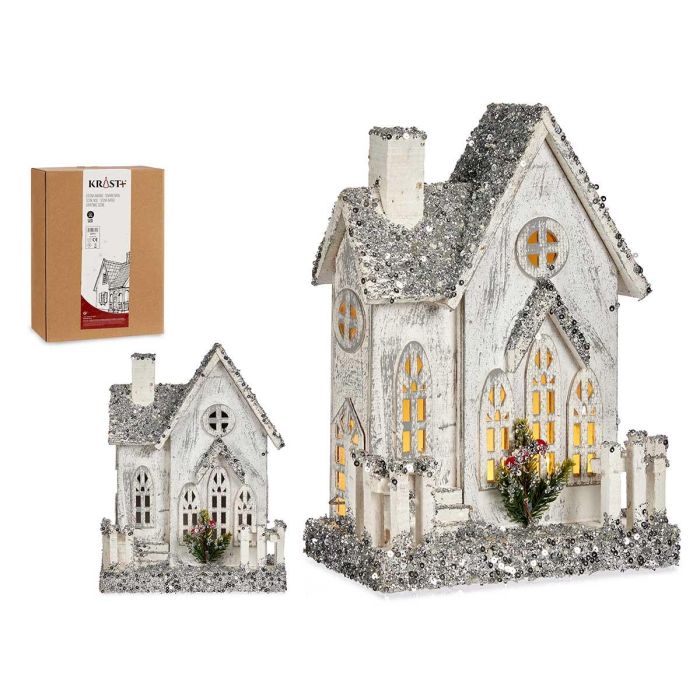 Casa de Madera Grande Blanca con Luz y Purpurina Krist+ 24.5x32x12 cm (4 Unidades) Casa de Madera Grande Blanca con Luz y Purpurina Krist+ 24.5x32x12 cm (4 Unidades)