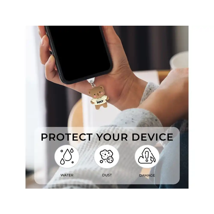 Wondee Protector Decorativo para Puerto USB C Tipo C con Charm Colgante de Oso, Evita Polvo y Suciedad, Para Smartphone, Modelo Funny Bear, 30x10x20 mm