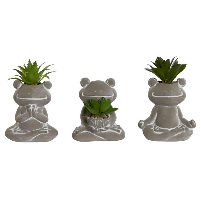 Planta Decorativa Home ESPRIT Polietileno Cemento Rana 7,5 x 5 x 11 cm (3 Unidades)