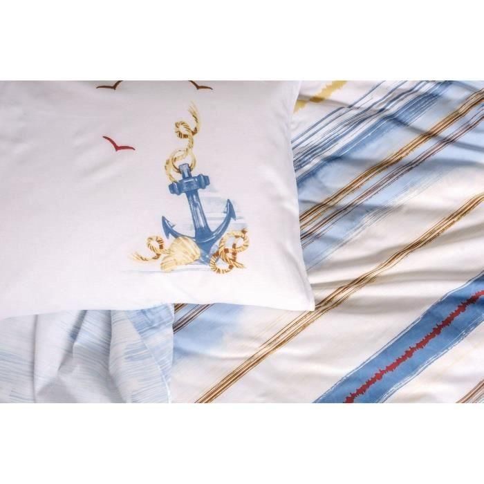 Juego de cama - 1 funda nórdica 220x240 cm + 2 fundas de almohada 60x60 cm - 100% algodón - Azul 1 Juego de cama - 1 funda nórdica 220x240 cm + 2 fundas de almohada 60x60 cm - 100% algodón - Azul 1