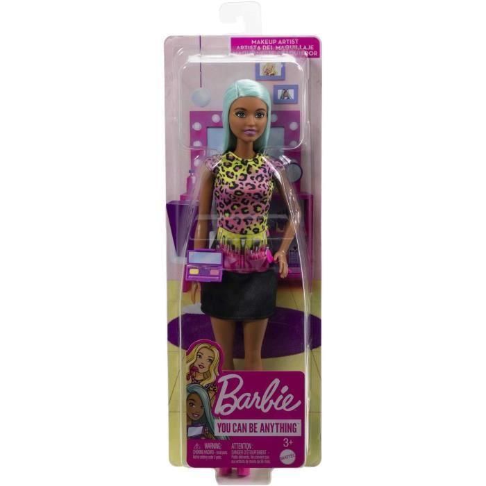 Barbie Hkt66 Muñeca Tú Puedes Ser Maquilladora con Delantal Estampado, Accesorios de Maquillaje, Pelo Azul y Zapatos Rosa, Edad +3 Años 5