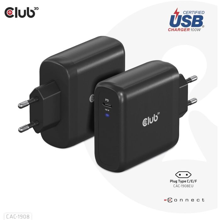 Club3D Ladegerät 1xUSB Typ C PD 100W. GaN retail 1 Club3D Ladegerät 1xUSB Typ C PD 100W. GaN retail 1