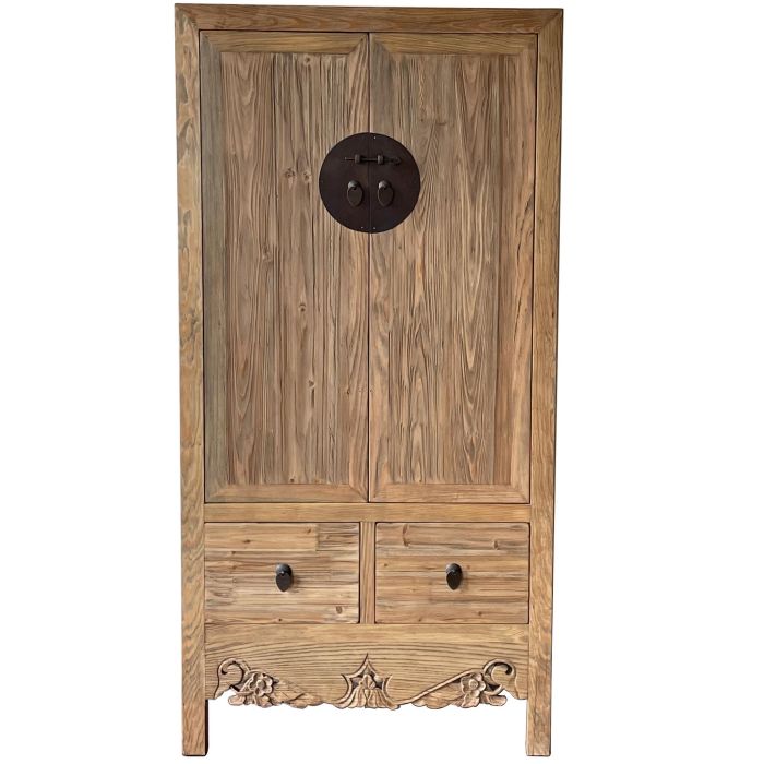 DKD Home Decor Armario Antik China Natural 52 x 180 x 88 cm Acabado Lacado Hecho a Mano 2 Cajones 2 Puertas 1