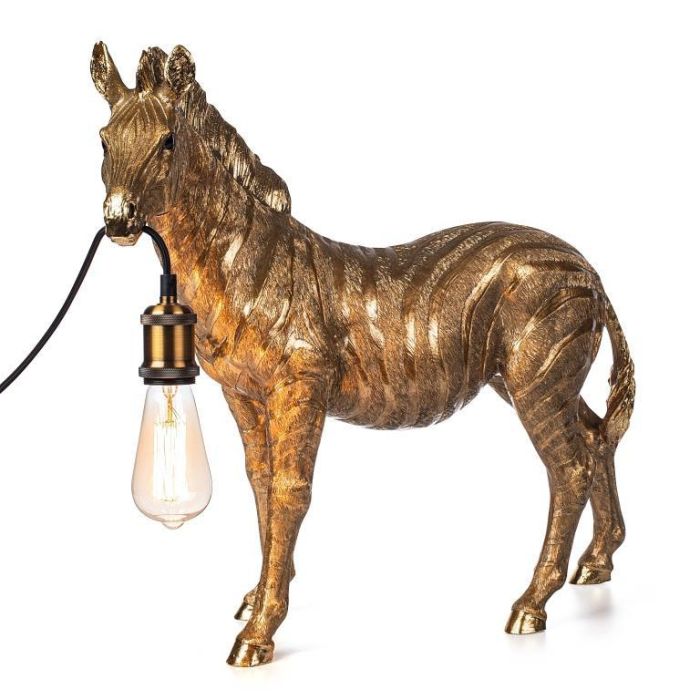 DKD Home Decor Lámpara de Sobremesa Moderna con Diseño Cebra de Resina Dorada E27 50W para Decoración Interior - 51 Alto x 55 Ancho x 22 Largo cm 1