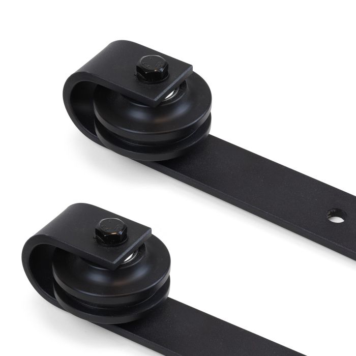 Emuca Kit de herrajes para una puerta corredera colgada de madera Barn, Sin cierre suave, tableros no incluidos, Acero y Plástico, Pintado negro 6