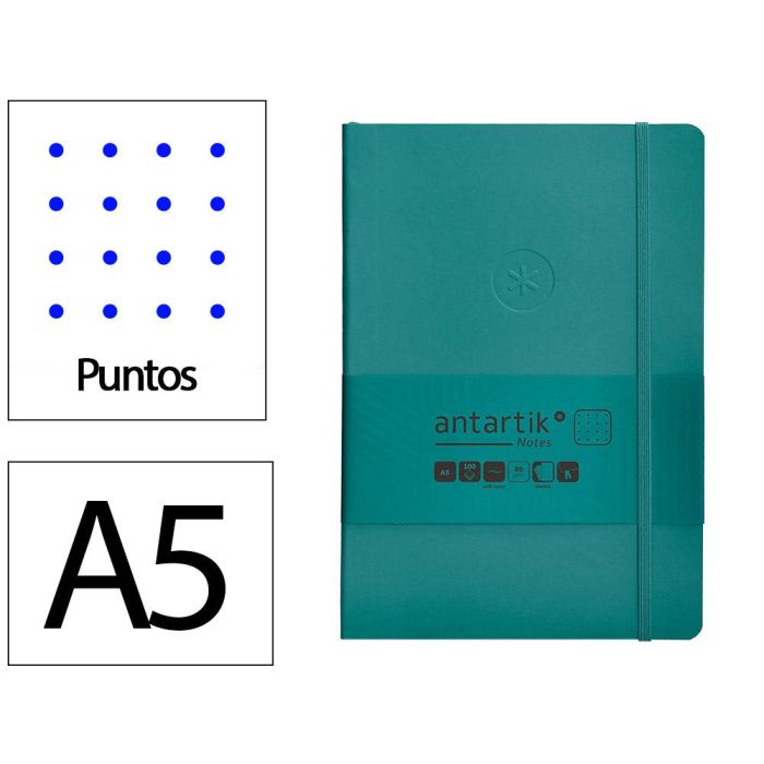 Cuaderno Con Gomilla Antartik Notes Tapa Blanda A5 Hojas Puntos Verde Aguamarina 80 Hojas 80 gr Fsc