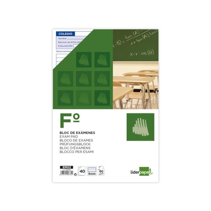 Bloc Examenes Liderpapel Horizontal Folio 40 Hojas 60 gr-M2 10 unidades 1