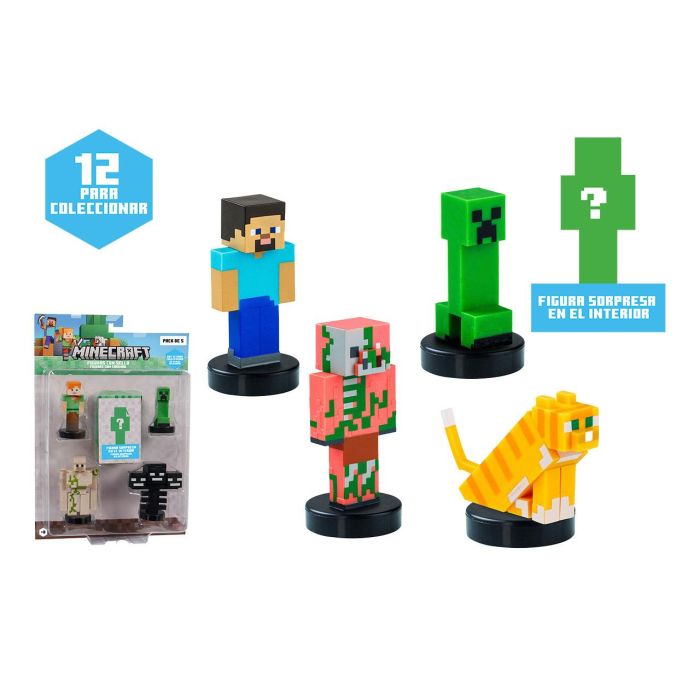 Bizak 64110004 Pack 5 Figuras Surtidas Minecraft de 5cm. Coleccionables de Personajes del Videojuego