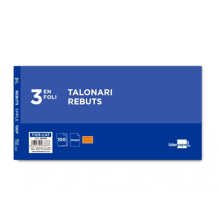 Liderpapel T105 Talonario Recibos Original con Matriz en Catalán 205x105 mm 1