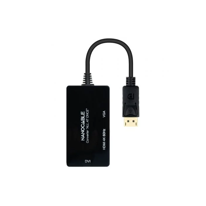 Nano Cable 10.16.3301-ALL Conversor DisplayPort Macho a HDMI Hembra, DVI Hembra, VGA Hembra 20cm Negro