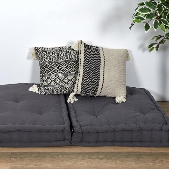 Home Deco Factory Cojín Étnico Mirage 40x40 cm Algodón Poliéster Inspiración Etnica Borlas Blanco y Negro 5