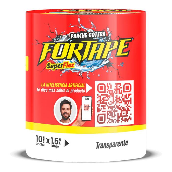 Fortape Cinta Parche Tapa Gotera PVC Transparente, Adhesivo de Caucho, Resistente al Agua 10 x 150 cm para Toldos, Piscinas, Canaletas
