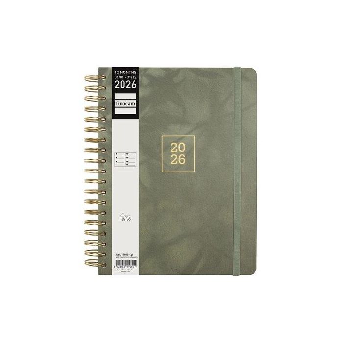 Finocam Agenda Espiral Optimal B5-176x250 mm 2026 Tapa Dura Estilo Minimalista con Accesorios