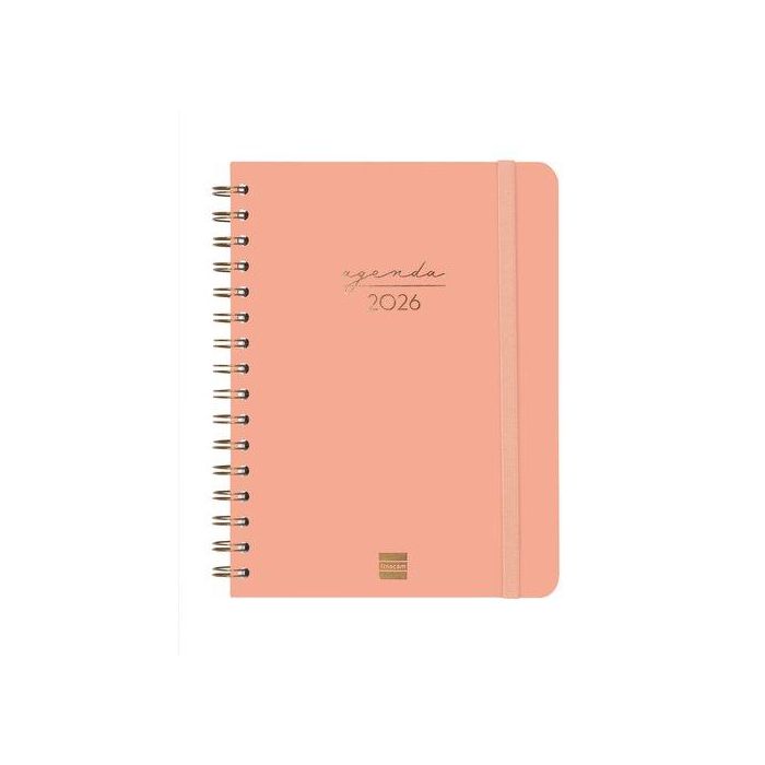 Finocam E10-155x212 mm Svh Agenda Espiral Alma 2026 DIN A5 Tapa Dura Coral Antirrayaduras con Adhesivos