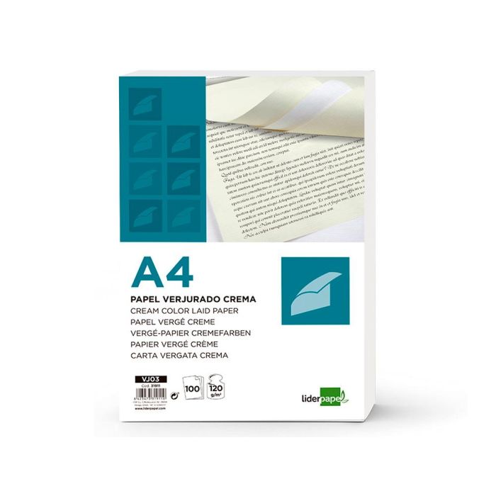 Papel Verjurado Liderpapel A4 120 gr-M2 Crema Paquete De 100 Hojas 2