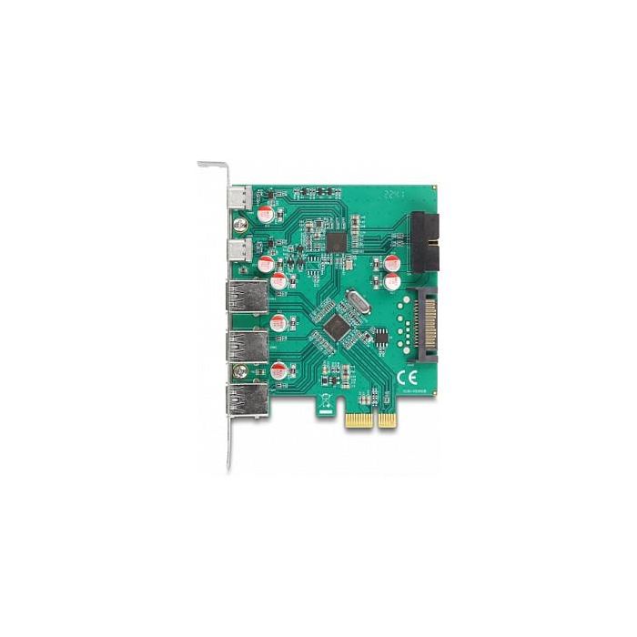 Delock Tarjeta de Expansión USB PCIe x1 con 3x USB-A 5 Gbps, 2x USB-C y 1x Conector Interno de 19 Pines, USB 3.2 Gen 1, PCI Express 2