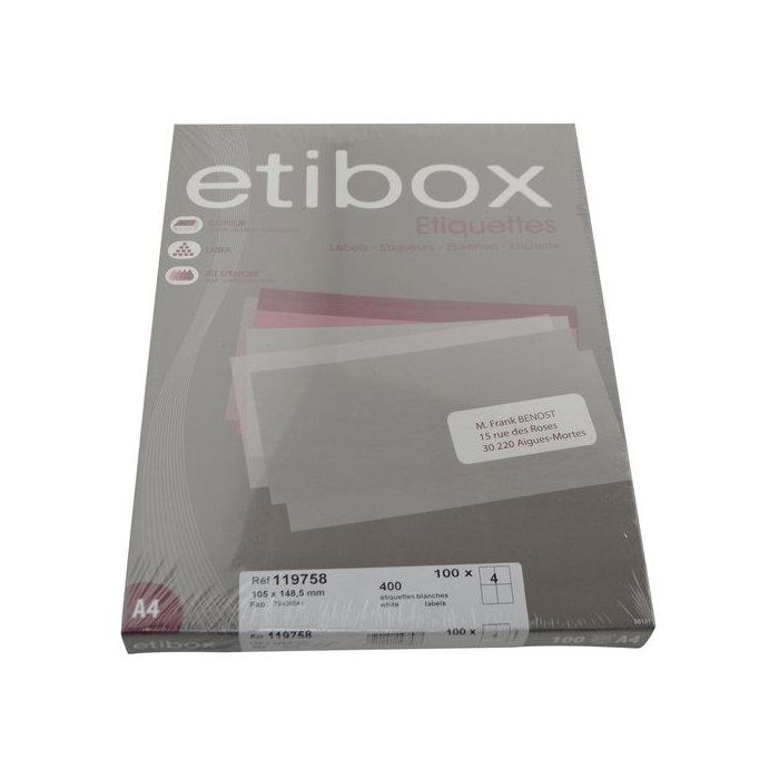 Etiquetas Adh.Impr. A4 Blanca Caja 100H C.Rectos 105X148,5 Mm 400 Uds.