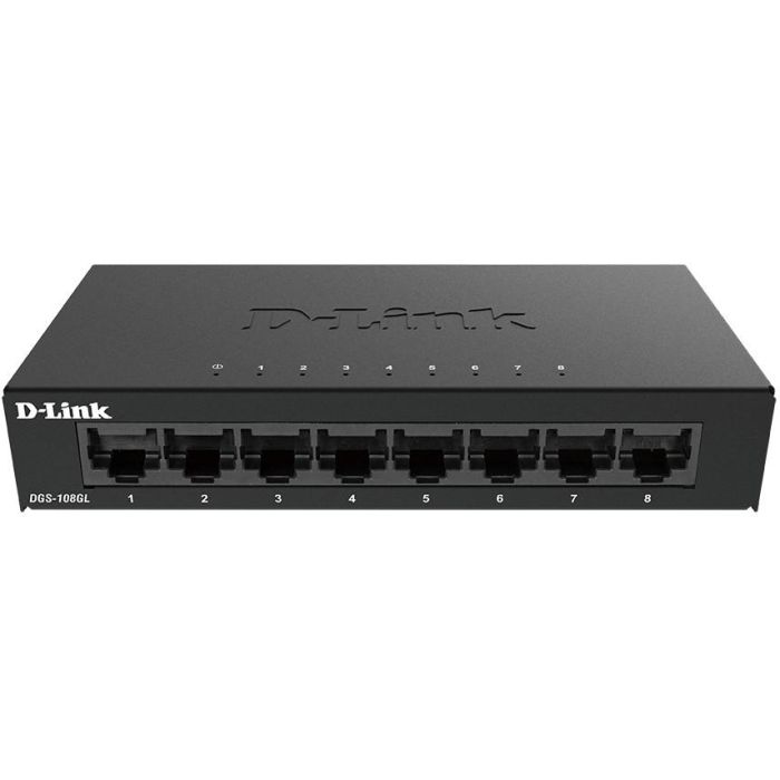 D-Link DGS-108GL/E Switch de Red Gigabit 8 Puertos RJ-45 Metálico Plug & Play Silencioso Bajo Consumo para 4K Streaming y Teletrabajo