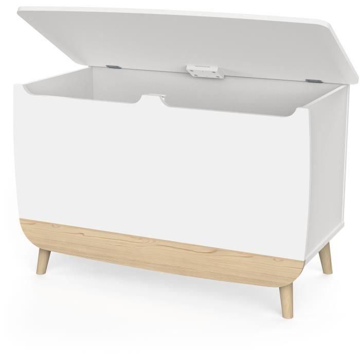 Caja para juguetes - FIRMIANA - Estilo escandinavo - Blanco mate / Roble Kronberg - 82,4 x 39,1 x 58,9 cm - DEMEYERE 1