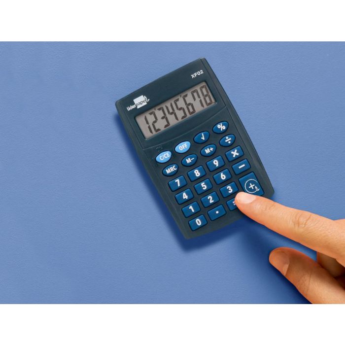 Calculadora Liderpapel Bolsillo Xf02 8 Digitos Pilas Color Azul 99x64x9 mm 3