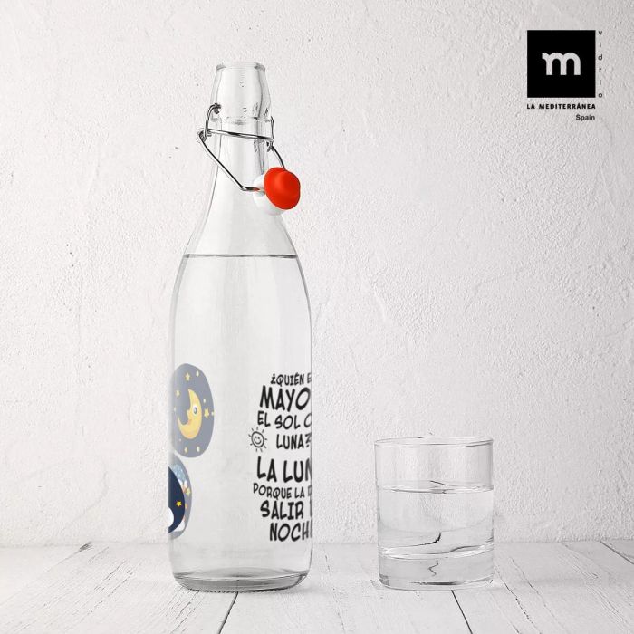 Botella de Vidrio Decorada con Chistes 1L - La Me by Inde (12 Unidades) 3