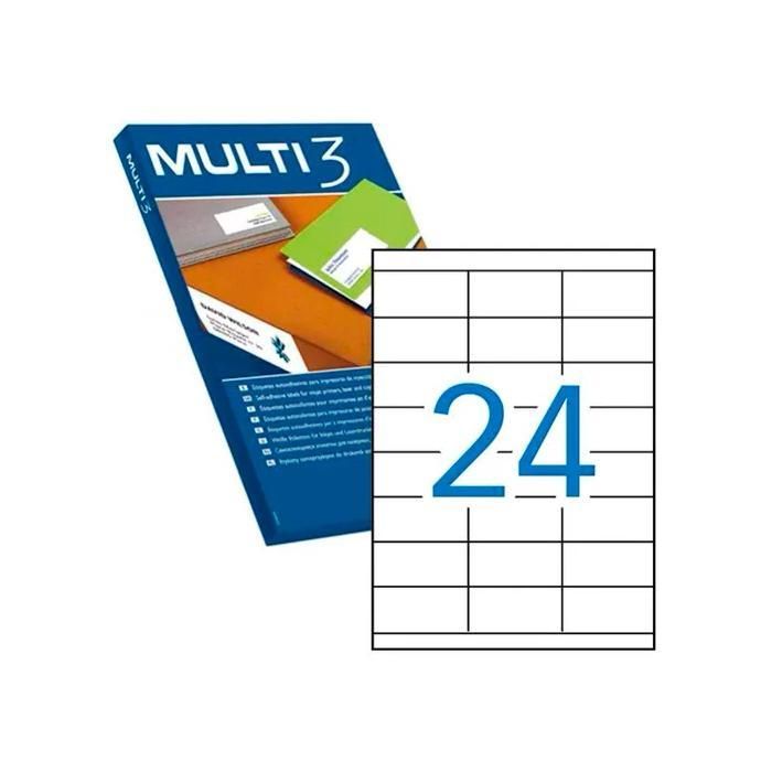 Multi-3 Etiquetas Adhesivas 70x35 mm para Inkjet y Láser, 24x100H, Blanco Multi-3 Etiquetas Adhesivas 70x35 mm para Inkjet y Láser, 24x100H, Blanco