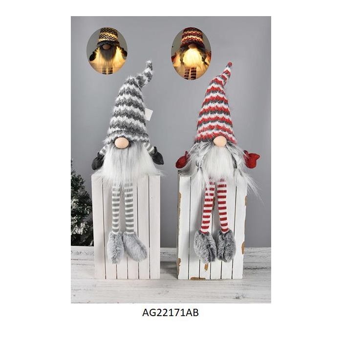 DKD Home Decor Figura Navidad Moderna LED Poliéster Gris Rojo 12x22x64 cm Pack 2 Unidades (3 Pilas AAA)