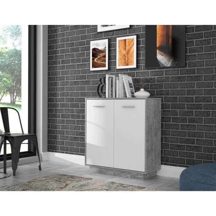 Unidad de almacenamiento PILVI con 2 puertas - Hormigón blanco y gris claro - An. 82,9 x An. 34,2 x Al. 88,1 cm 2 Unidad de almacenamiento PILVI con 2 puertas - Hormigón blanco y gris claro - An. 82,9 x An. 34,2 x Al. 88,1 cm 2