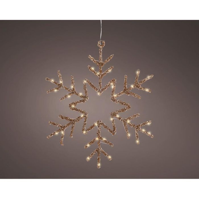 Lumineo Copo Nieve LED Decorativo Interior Metal Dorado 38x38 cm Luz Cálida Fija con Temporizador