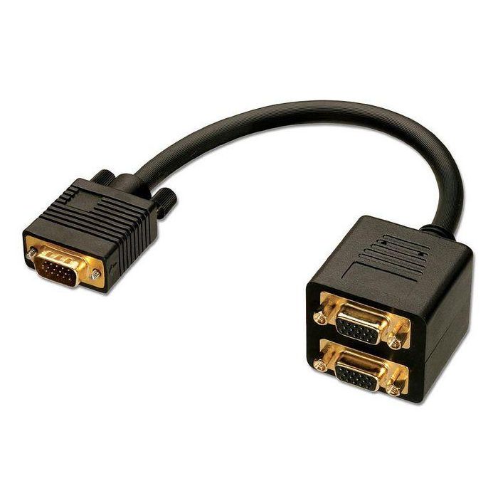 Lindy Cable Divisor VGA, 2 Vías, Macho a 2 Hembras, para 2 Monitores, Conectores Bañados en Oro, 18cm