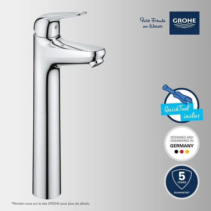 Grohe 24331001 Mezclador Monomando de Lavabo Cromo Alto Tamaño XL Ahorro Agua Desagüe Click-Clack 2