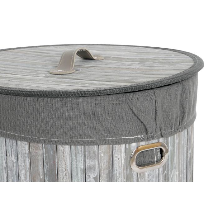 DKD Home Decor Cesta Ropa Tradicional Gris Blanco Set de 3 Piezas Bambú Poliéster Algodón MDF 38 x 60 x 38 cm 2