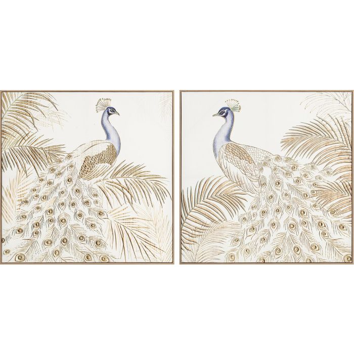 DKD Home Decor Cuadro Tropical Blanco Natural 100 x 5 x 100 cm (2 Unidades)