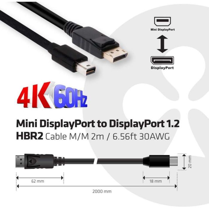 Club3D Cable Mini DisplayPort 1.2 a DisplayPort 1.2 Macho/Macho 2m 4K60Hz para Monitores y PC 2 Club3D Cable Mini DisplayPort 1.2 a DisplayPort 1.2 Macho/Macho 2m 4K60Hz para Monitores y PC 2
