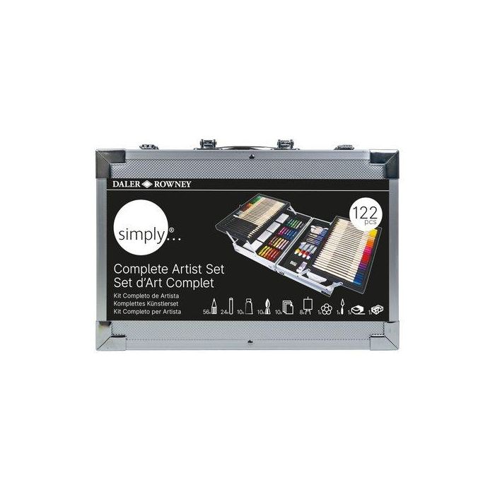 Daler Rowney Maletín Metálico de Pinturas y Material Artístico 122 Piezas: Lápices, Acrílicos, Pasteles, Pinceles 347x94x240 mm