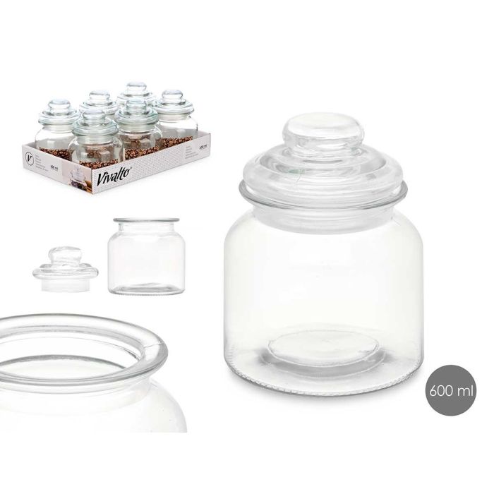 Tarro Redondo Vivalto 600 ml Vidrio Transparente 11x15x11 cm (12 Unidades)