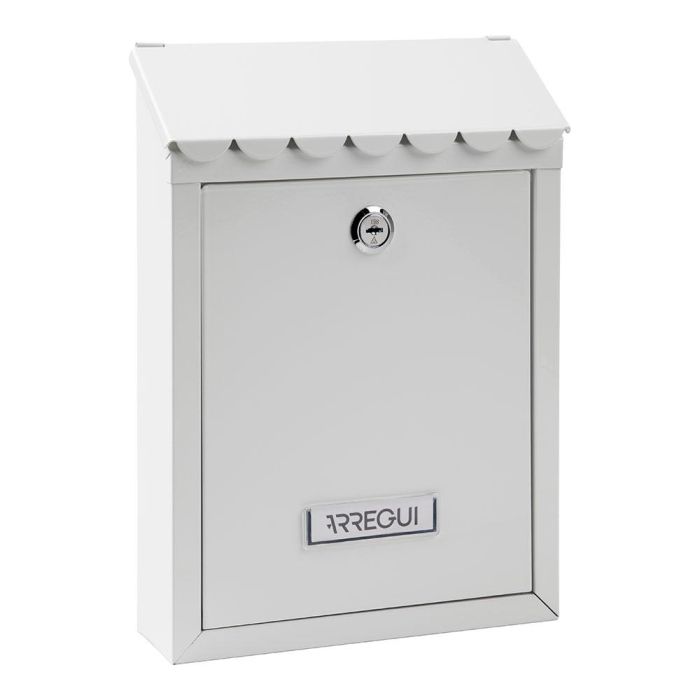 Arregui Civic Buzón individual exterior, acero blanco 21,6 x 8 x 30 cm, con tejadillo protector y 2 llaves