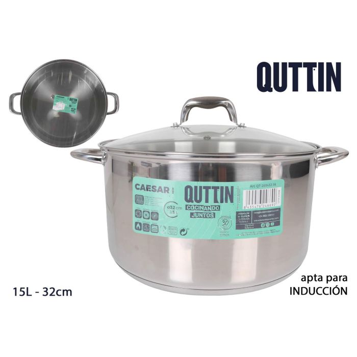 Quttin Olla con Tapa de Acero Inoxidable para Inducción 32 cm / 15 L New Caesar (2 Unidades) 0 Quttin Olla con Tapa de Acero Inoxidable para Inducción 32 cm / 15 L New Caesar (2 Unidades) 0
