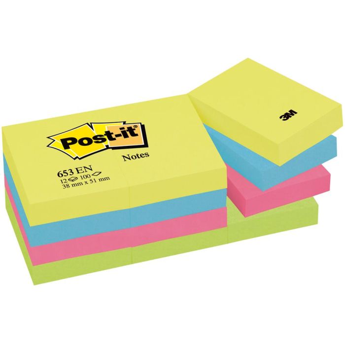 Bloc De Notas Adhesivas Quita Y Pon Post-It 38x51 mm Neon Pack De 12 Blocs Surtido 1